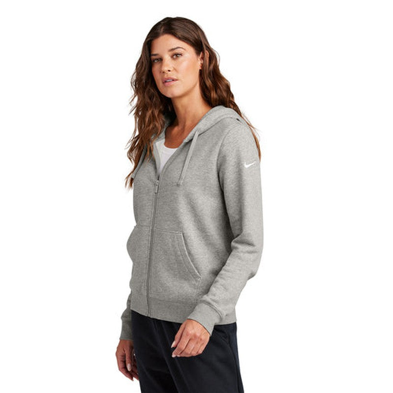 CAPELLA Nike Women's Club Fleece Sleeve Swoosh Full-Zip Hoodie - Dark Grey Heather