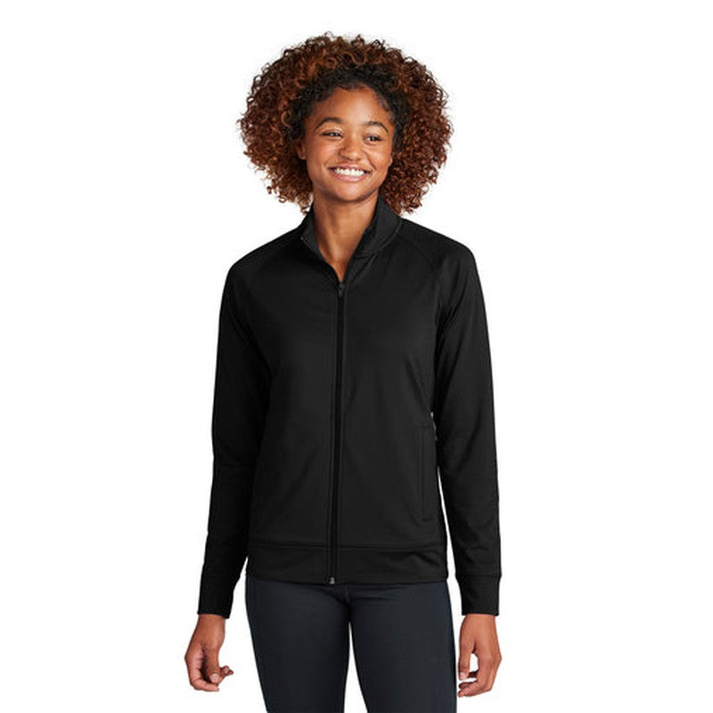 CAPELLA Sport-Tek® Ladies Sport-Wick® Stretch Full-Zip Cadet Jacket - Black