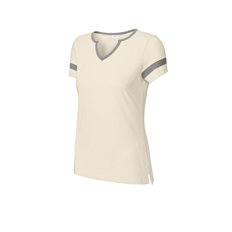 CAPELLA Sport-Tek® Ladies Halftime Notch Neck Tee - Ecru/Vintage Heather