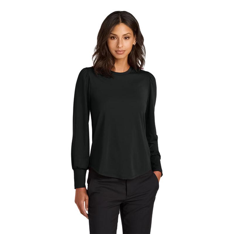 NEW CAPELLA Mercer+Mettle® Women’s Stretch Jersey Long Sleeve Blouson Top - Deep Black
