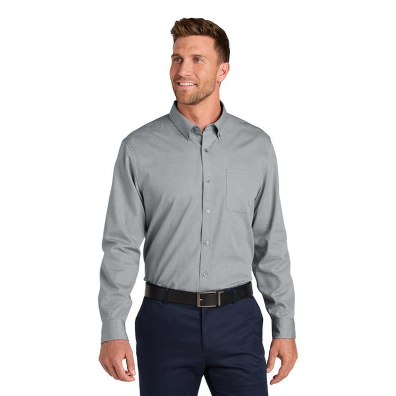 NEW CAPELLA Port Authority® Long Sleeve Nailhead Easy Care Shirt - Gusty Grey