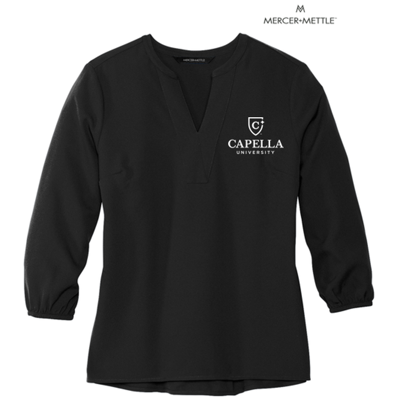 CAPELLA Mercer+Mettle™ Women's Stretch Crepe 3/4-Sleeve Blouse - Deep Black