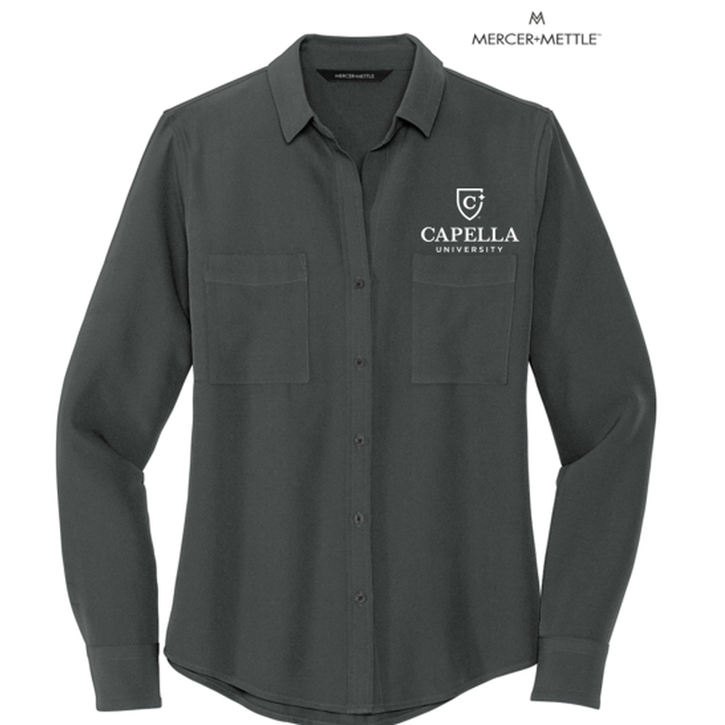 CAPELLA Mercer+Mettle™ Women's Stretch Crepe Long Sleeve Camp Blouse - Anchor Grey