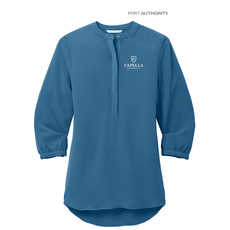 CAPELLA Port Authority® Ladies 3/4-Sleeve Textured Crepe Tunic - Aegean Blue