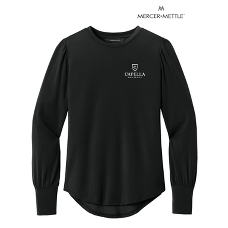NEW CAPELLA Mercer+Mettle® Women’s Stretch Jersey Long Sleeve Blouson Top - Deep Black