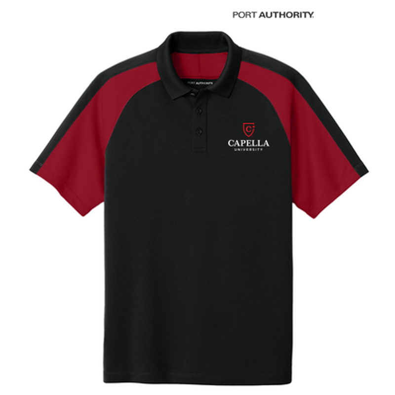 NEW CAPELLA Port Authority® Wearever Performance Pique Colorblock Polo - Black/Red