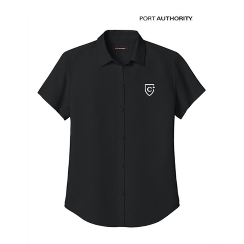 NEW CAPELLA Port Authority® Women’s Short Sleeve UV Dockside Shirt - Deep Black
