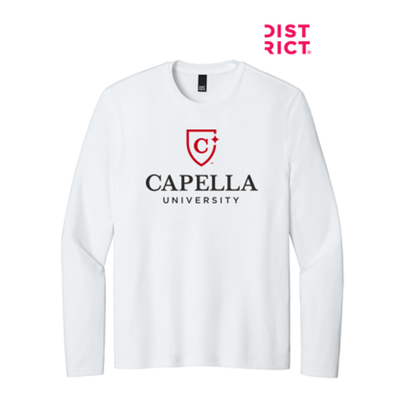 NEW CAPELLA District® Perfect Weight® CVC Long Sleeve Tee (10-in logo) - White
