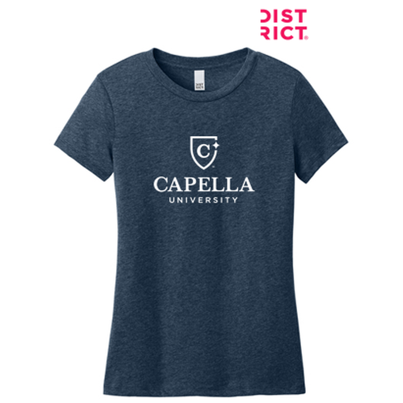 NEW CAPELLA District® Women’s Perfect Weight® CVC Tee (10-in logo) - Heathered Navy
