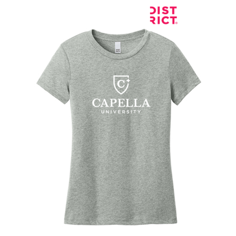 NEW CAPELLA District® Women’s Perfect Weight® CVC Tee (10-in logo) - Light Heather Grey