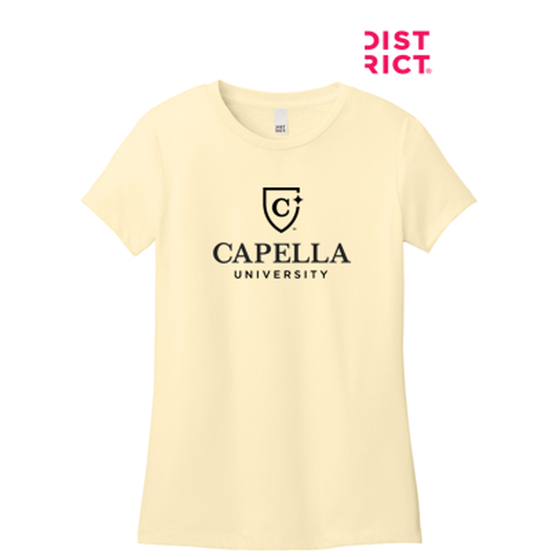 NEW CAPELLA District® Women’s Perfect Weight® CVC Tee (10-in logo) - Soft yellow