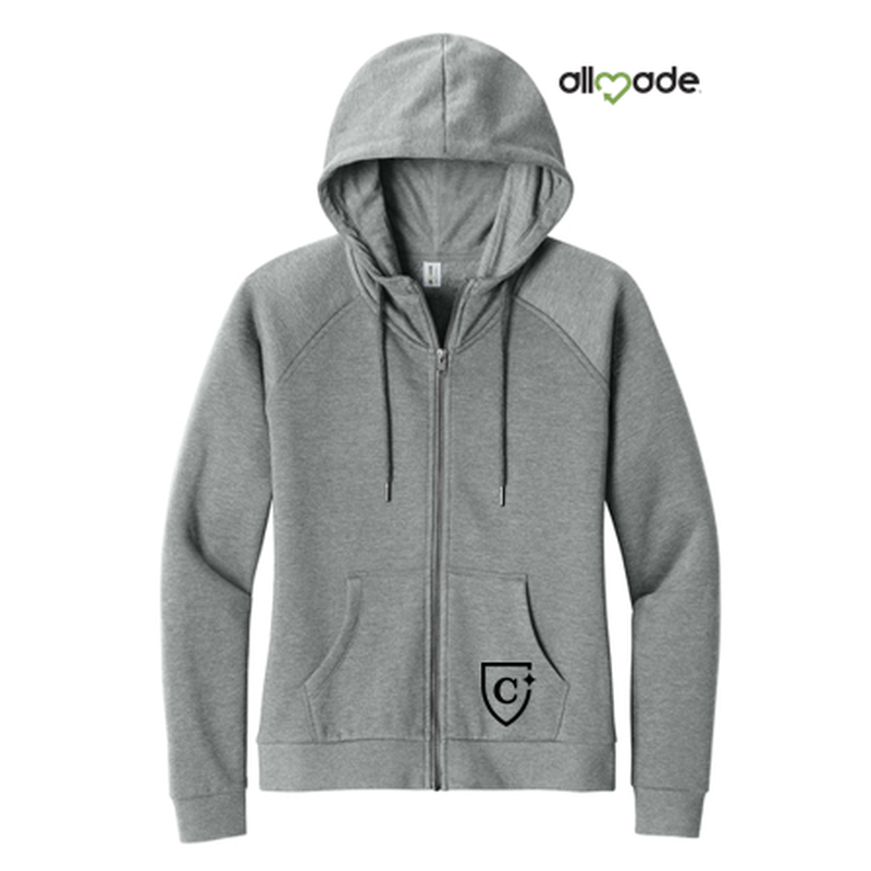 NEW CAPELLA Allmade® Women’s Organic CVC Fleece Full-Zip Hoodie (2.5-in logo) - Aluminum Grey Heather