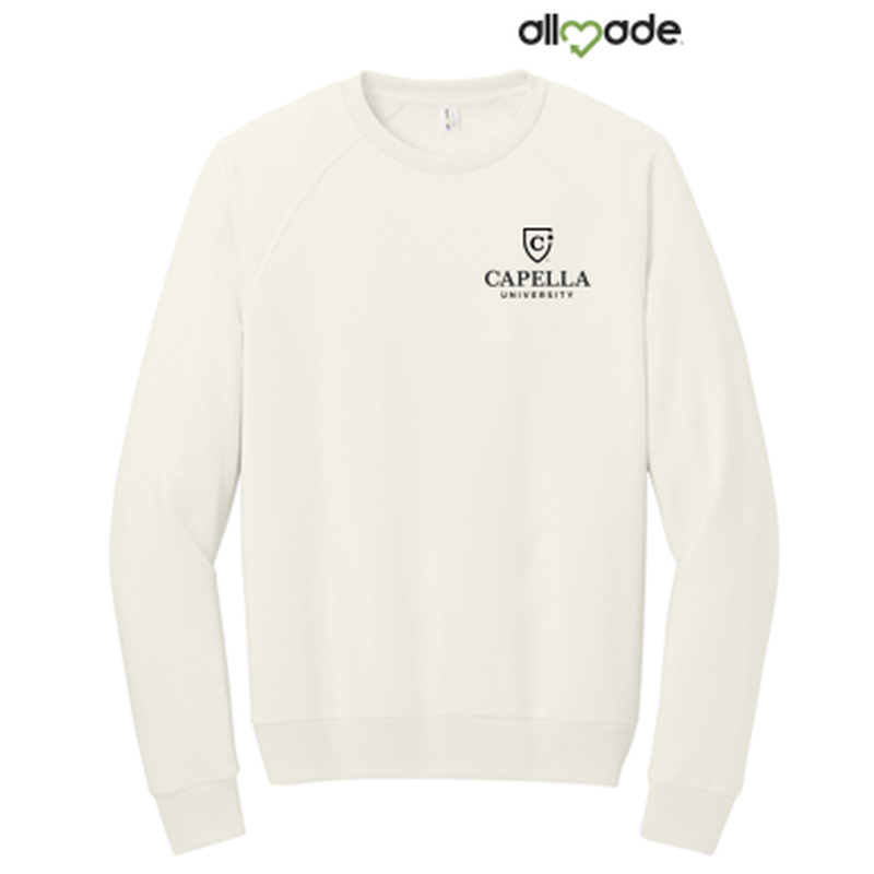 NEW CAPELLA Allmade® Unisex Organic CVC Fleece Crewneck Sweatshirt (4-in logo) - White Sand