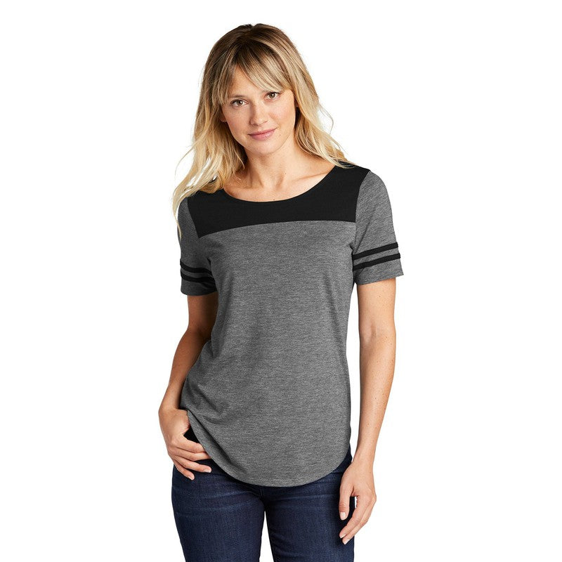 CAPELLA Sport-Tek ® Ladies PosiCharge ® Tri-Blend Wicking Fan Tee - Black Triad Solid/ Dark Grey Heather