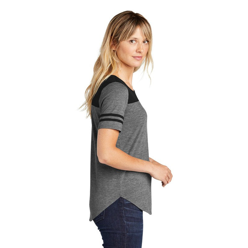 CAPELLA Sport-Tek ® Ladies PosiCharge ® Tri-Blend Wicking Fan Tee - Black Triad Solid/ Dark Grey Heather