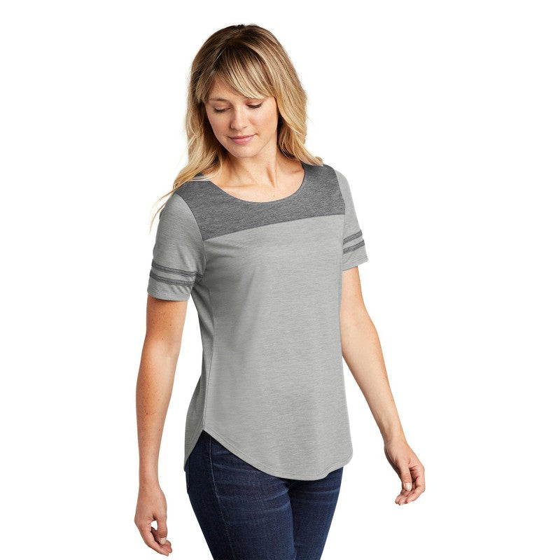 CAPELLA Sport-Tek ® Ladies PosiCharge ® Tri-Blend Wicking Fan Tee - Dark Grey Heather/ Light Grey Heather