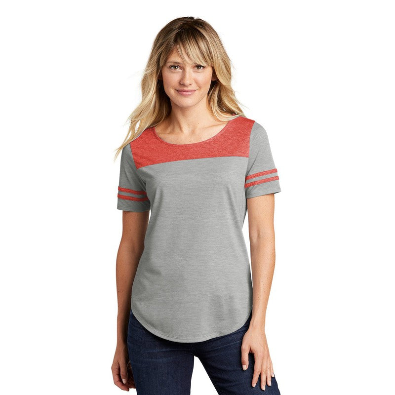 CAPELLA Sport-Tek ® Ladies PosiCharge ® Tri-Blend Wicking Fan Tee - True Red Heather/ Light Grey Heather