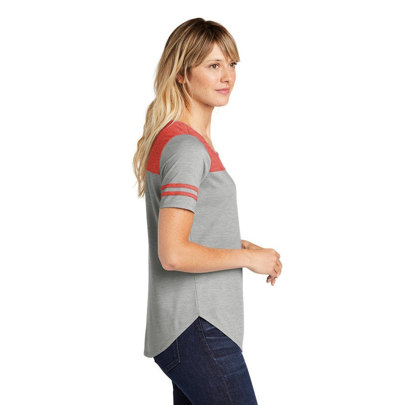 CAPELLA Sport-Tek ® Ladies PosiCharge ® Tri-Blend Wicking Fan Tee - True Red Heather/ Light Grey Heather