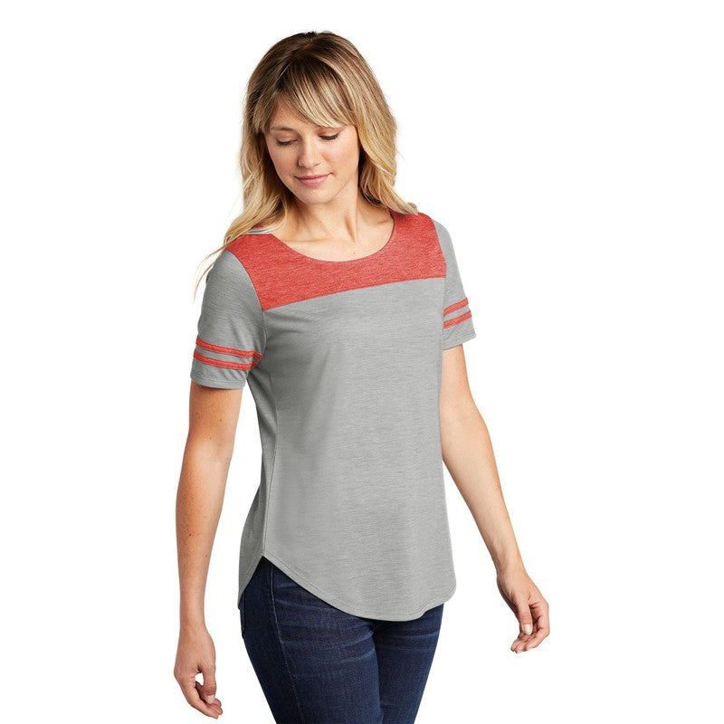 CAPELLA Sport-Tek ® Ladies PosiCharge ® Tri-Blend Wicking Fan Tee - True Red Heather/ Light Grey Heather
