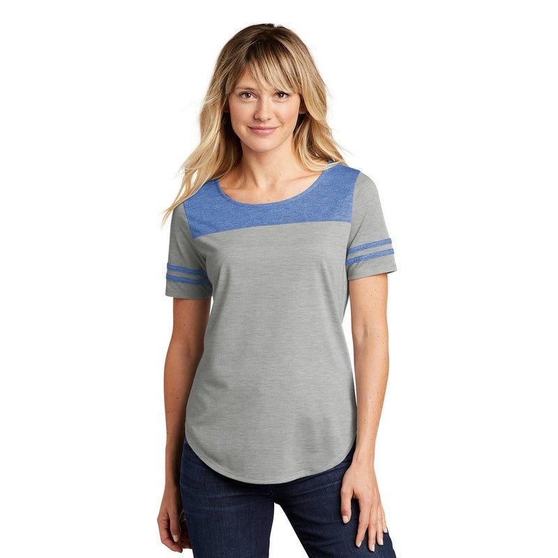 CAPELLA Sport-Tek ® Ladies PosiCharge ® Tri-Blend Wicking Fan Tee - True Royal Heather/ Light Grey Heather