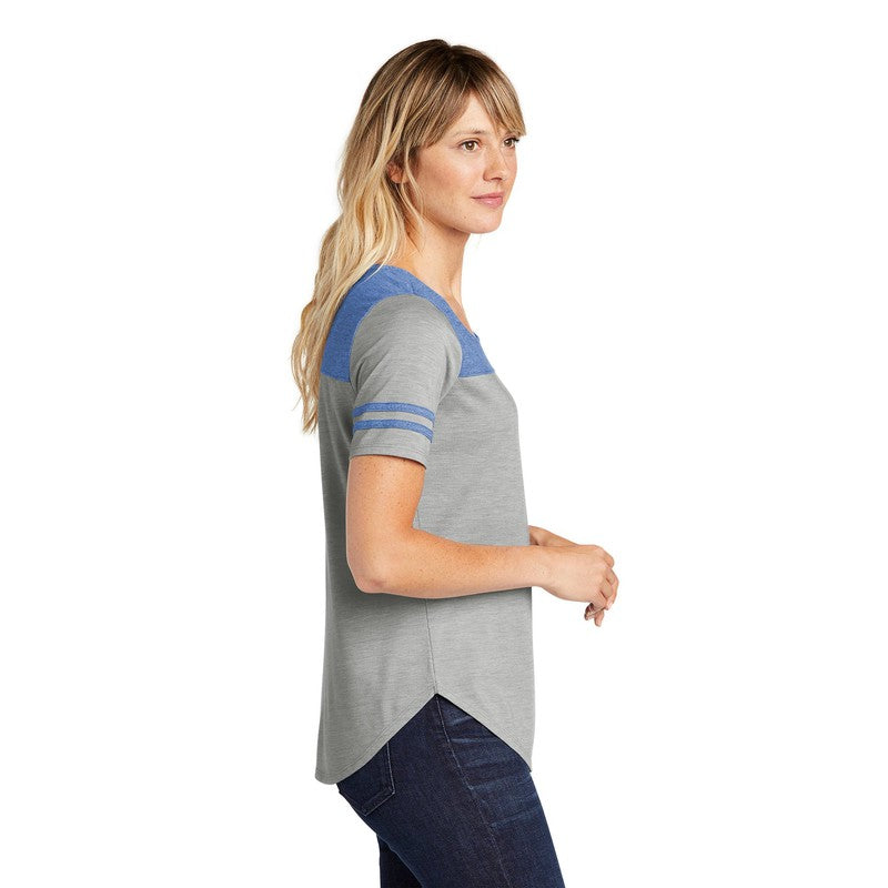 CAPELLA Sport-Tek ® Ladies PosiCharge ® Tri-Blend Wicking Fan Tee - True Royal Heather/ Light Grey Heather
