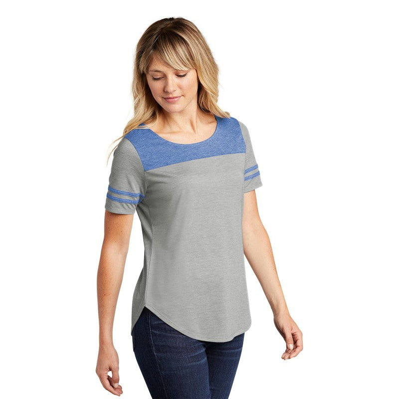 CAPELLA Sport-Tek ® Ladies PosiCharge ® Tri-Blend Wicking Fan Tee - True Royal Heather/ Light Grey Heather