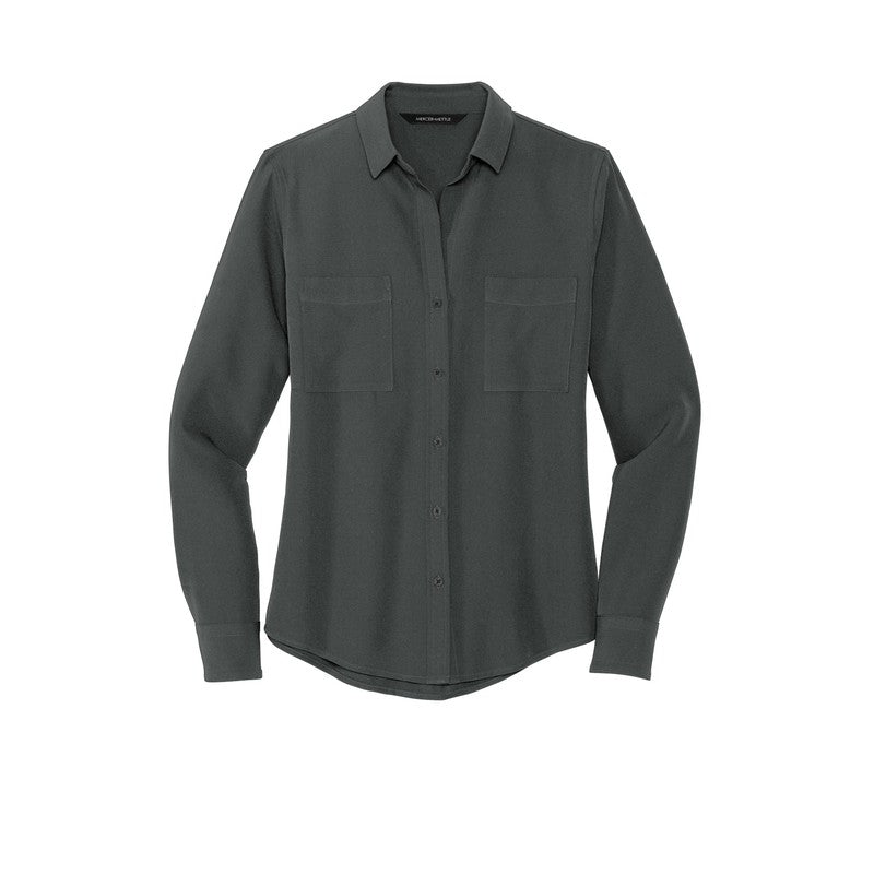 CAPELLA Mercer+Mettle™ Women's Stretch Crepe Long Sleeve Camp Blouse - Anchor Grey