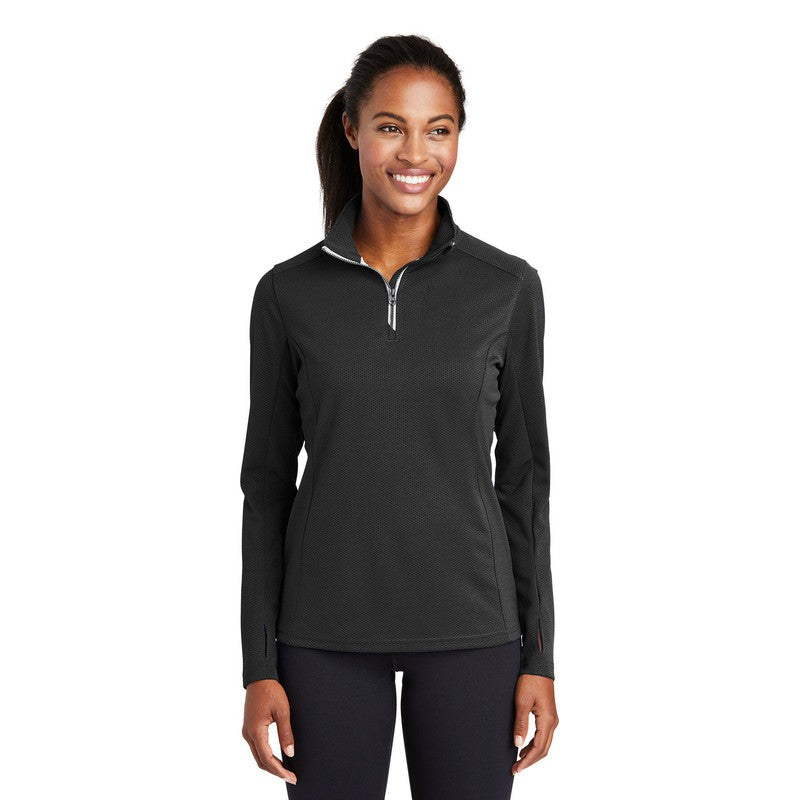 CAPELLA Sport-Tek® Ladies Sport-Wick® Textured 1/4-Zip Pullover - Black