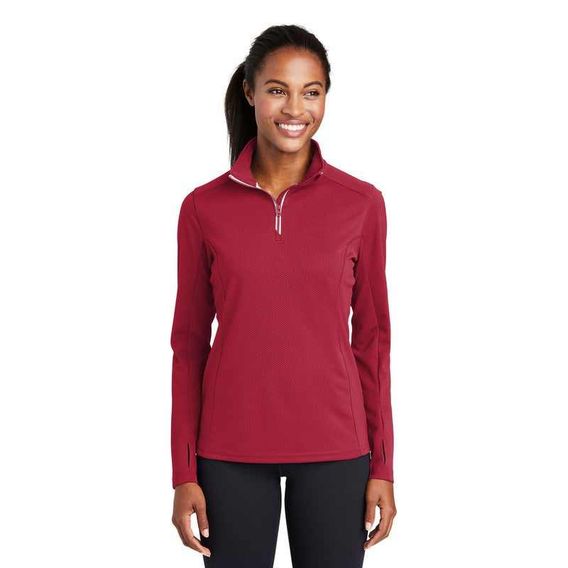CAPELLA Sport-Tek® Ladies Sport-Wick® Textured 1/4-Zip Pullover - Deep Red