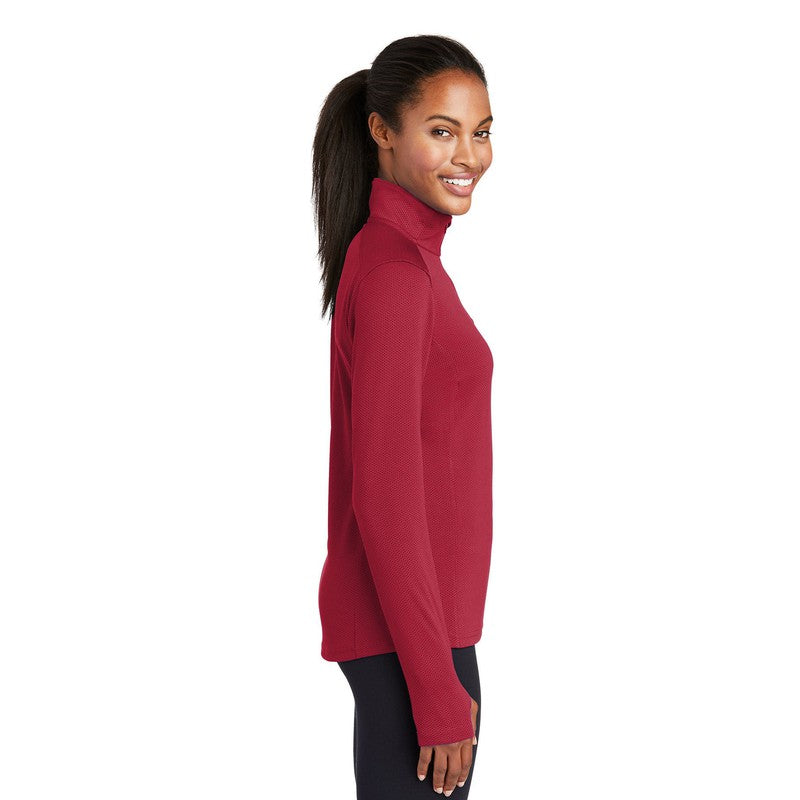 CAPELLA Sport-Tek® Ladies Sport-Wick® Textured 1/4-Zip Pullover - Deep Red