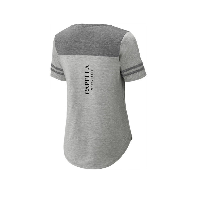 CAPELLA Sport-Tek ® Ladies PosiCharge ® Tri-Blend Wicking Fan Tee - Dark Grey Heather/ Light Grey Heather