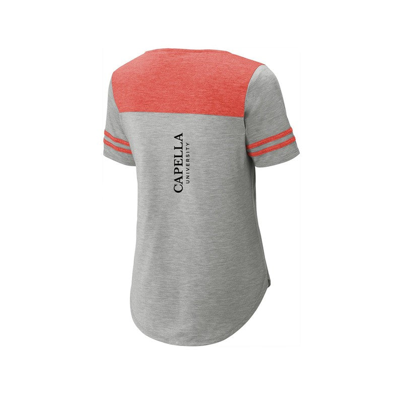 CAPELLA Sport-Tek ® Ladies PosiCharge ® Tri-Blend Wicking Fan Tee - True Red Heather/ Light Grey Heather