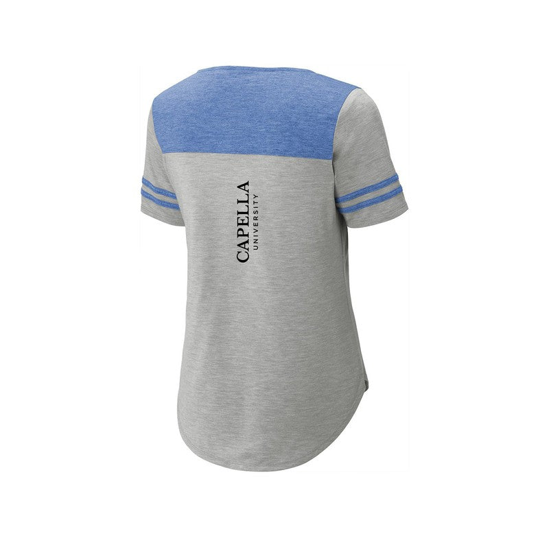 CAPELLA Sport-Tek ® Ladies PosiCharge ® Tri-Blend Wicking Fan Tee - True Royal Heather/ Light Grey Heather