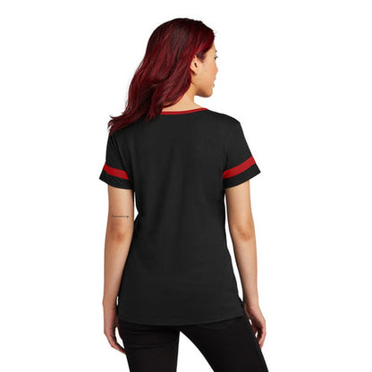 NEW CAPELLA Sport-Tek® Ladies Halftime Notch Neck Tee - Black/Deep Red