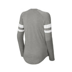 CAPELLA Sport-Tek® Ladies Halftime Stripe Long Sleeve V-Neck Tee - White/Vintage Heather