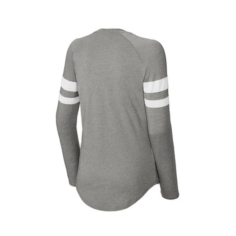 NEW CAPELLA Sport-Tek® Ladies Halftime Stripe Long Sleeve V-Neck Tee - White/Vintage Heather