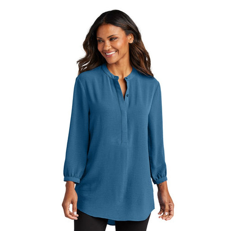 NEW CAPELLA Port Authority® Ladies 3/4-Sleeve Textured Crepe Tunic - Aegean Blue