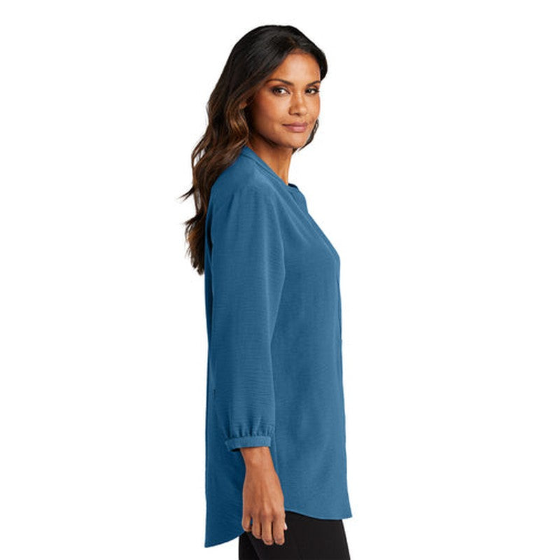 NEW CAPELLA Port Authority® Ladies 3/4-Sleeve Textured Crepe Tunic - Aegean Blue