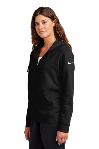 NEW Nike Ladies Club Fleece Sleeve Swoosh Full-Zip Hoodie - Black