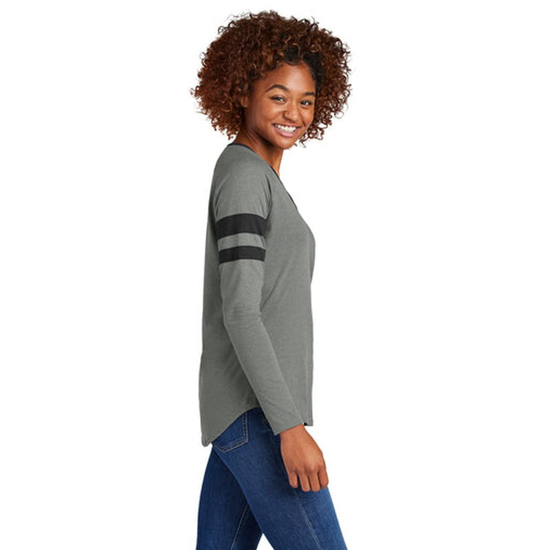 CAPELLA Sport-Tek® Ladies Halftime Stripe Long Sleeve V-Neck Tee - Black/Vintage Heather