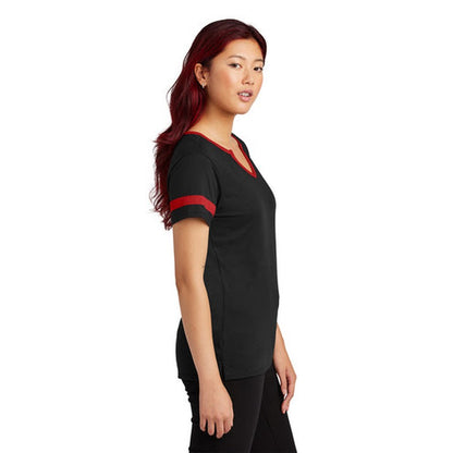 NEW CAPELLA Sport-Tek® Ladies Halftime Notch Neck Tee - Black/Deep Red