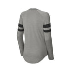 CAPELLA Sport-Tek® Ladies Halftime Stripe Long Sleeve V-Neck Tee - Black/Vintage Heather