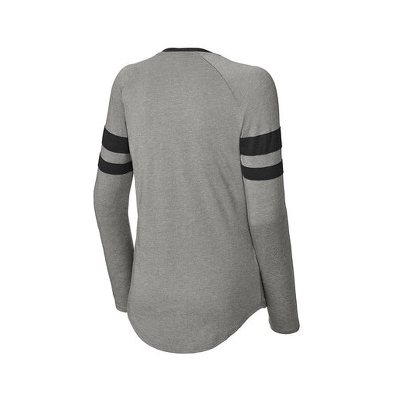 NEW CAPELLA Sport-Tek® Ladies Halftime Stripe Long Sleeve V-Neck Tee - Black/Vintage Heather