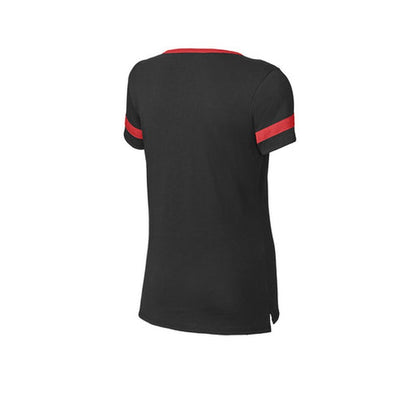 NEW CAPELLA Sport-Tek® Ladies Halftime Notch Neck Tee - Black/Deep Red