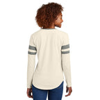 CAPELLA Sport-Tek® Ladies Halftime Stripe Long Sleeve V-Neck Tee - Vintage Heather/Ecru