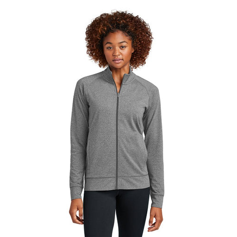 CAPELLA Sport-Tek® Ladies Sport-Wick® Stretch Full-Zip Cadet Jacket - Charcoal Grey Heather