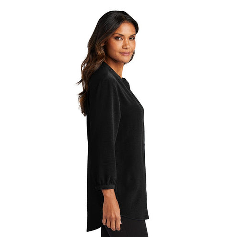 NEW CAPELLA Port Authority® Ladies 3/4-Sleeve Textured Crepe Tunic - Deep Black