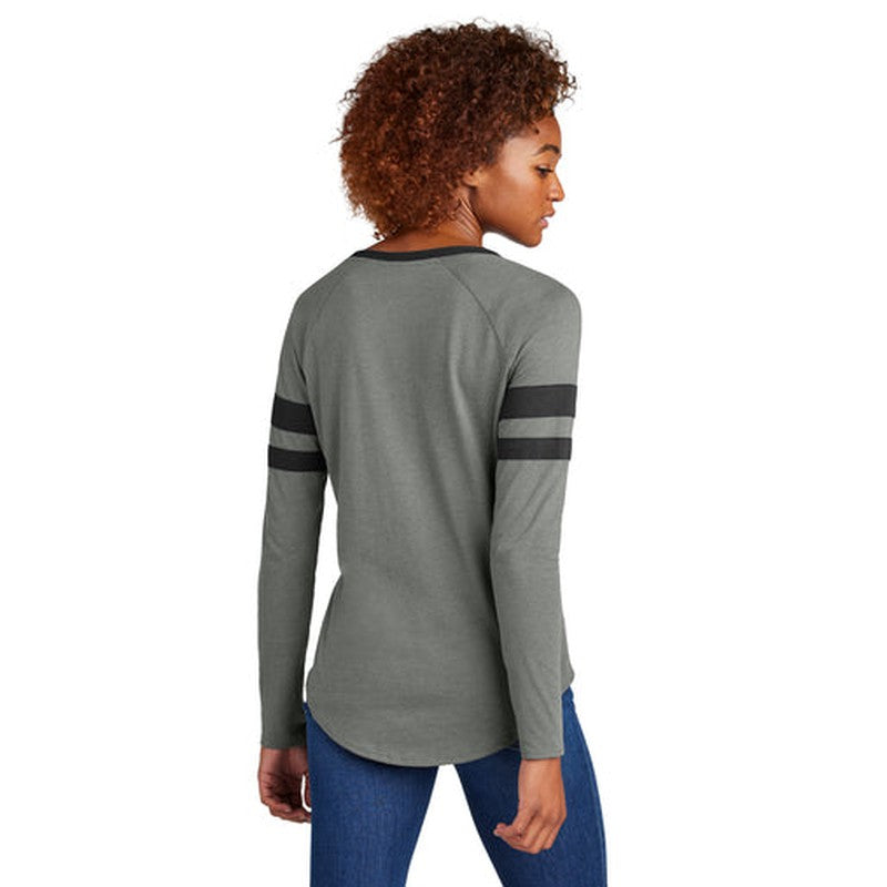 NEW CAPELLA Sport-Tek® Ladies Halftime Stripe Long Sleeve V-Neck Tee - Black/Vintage Heather