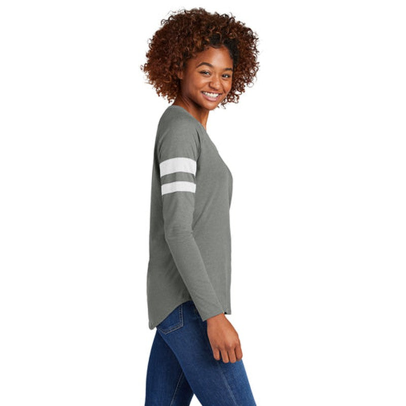 CAPELLA Sport-Tek® Ladies Halftime Stripe Long Sleeve V-Neck Tee - White/Vintage Heather