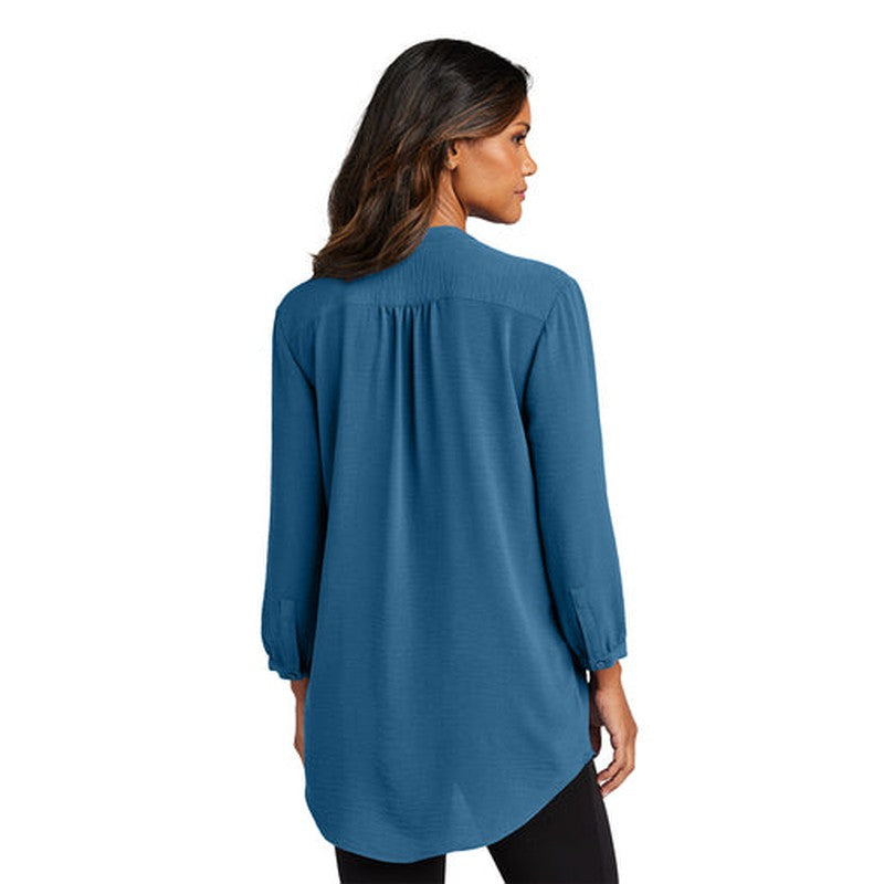 NEW CAPELLA Port Authority® Ladies 3/4-Sleeve Textured Crepe Tunic - Aegean Blue